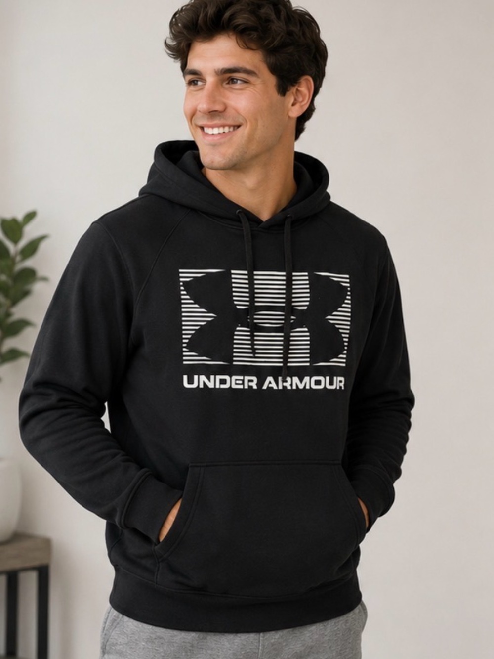 498 Under Armour NWT Men’s Large Black Rival Fleece Logo Hoodie Pullover